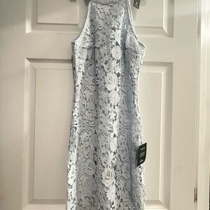 Lulu's Sky Blue Floral Lace Maxi Dress